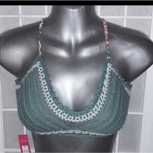 NWT Sz M Xhilaration Pine Green Crochet Bikini Top